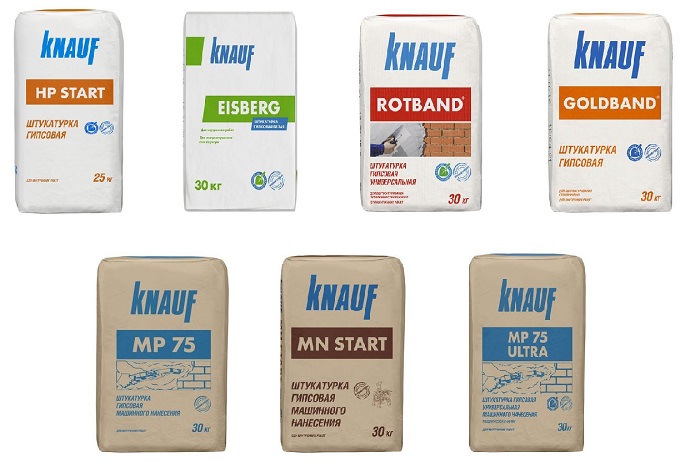 Knauf: HP Start, Iceberg, Rotband, Goldband, MP 75, MN Start, MP 75 Ultra